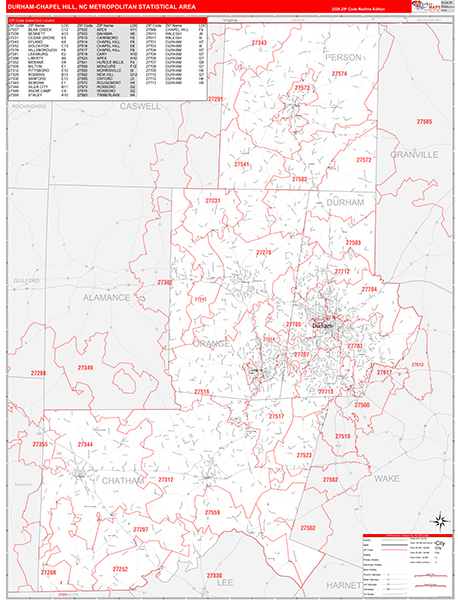 Durham-Chapel Hill Metro Area Wall Map